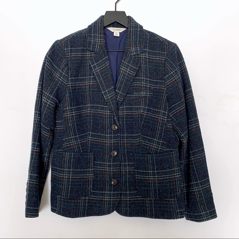 L.L. Bean Navy Plaid Tweed Blazer